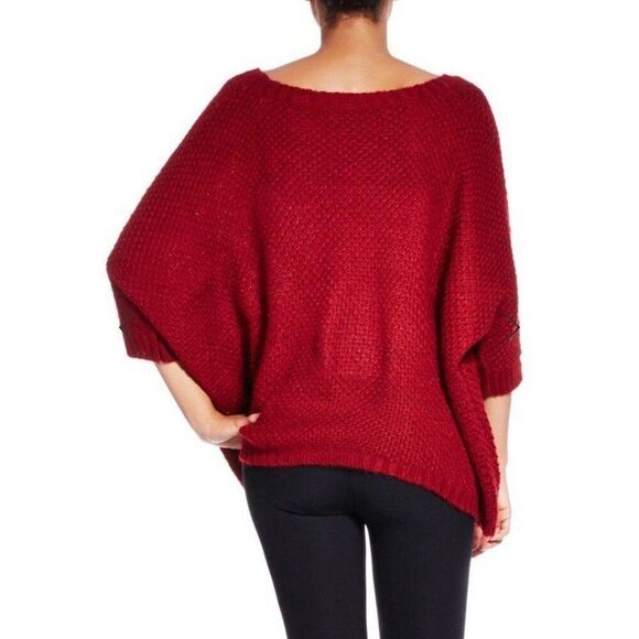 Justfab NEW Large Women Fall Chic Red Wine Crochet Knit Pullover Sweater Top - Picture 2 of 4